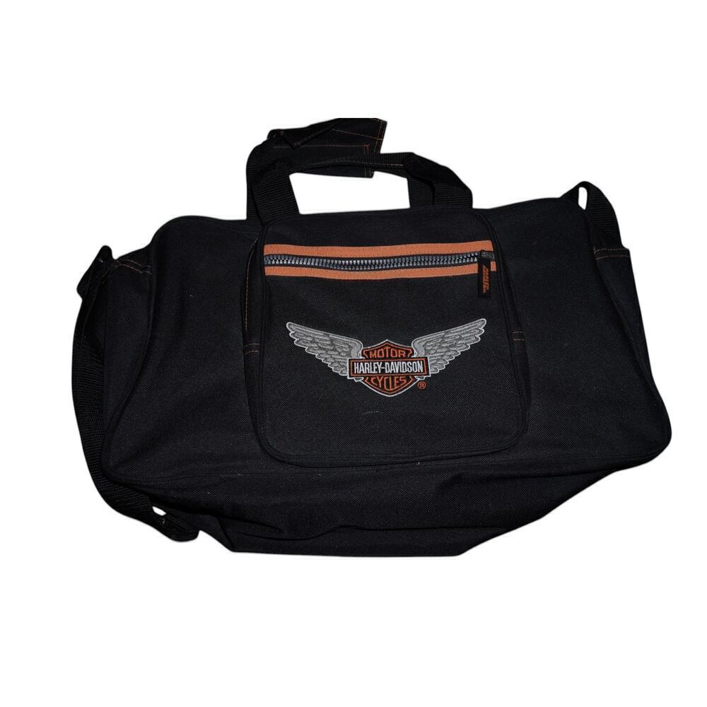 Harley-Davidson Black Duffel Bag with Winged Logo – Travel/Gym/Overnight Bag
